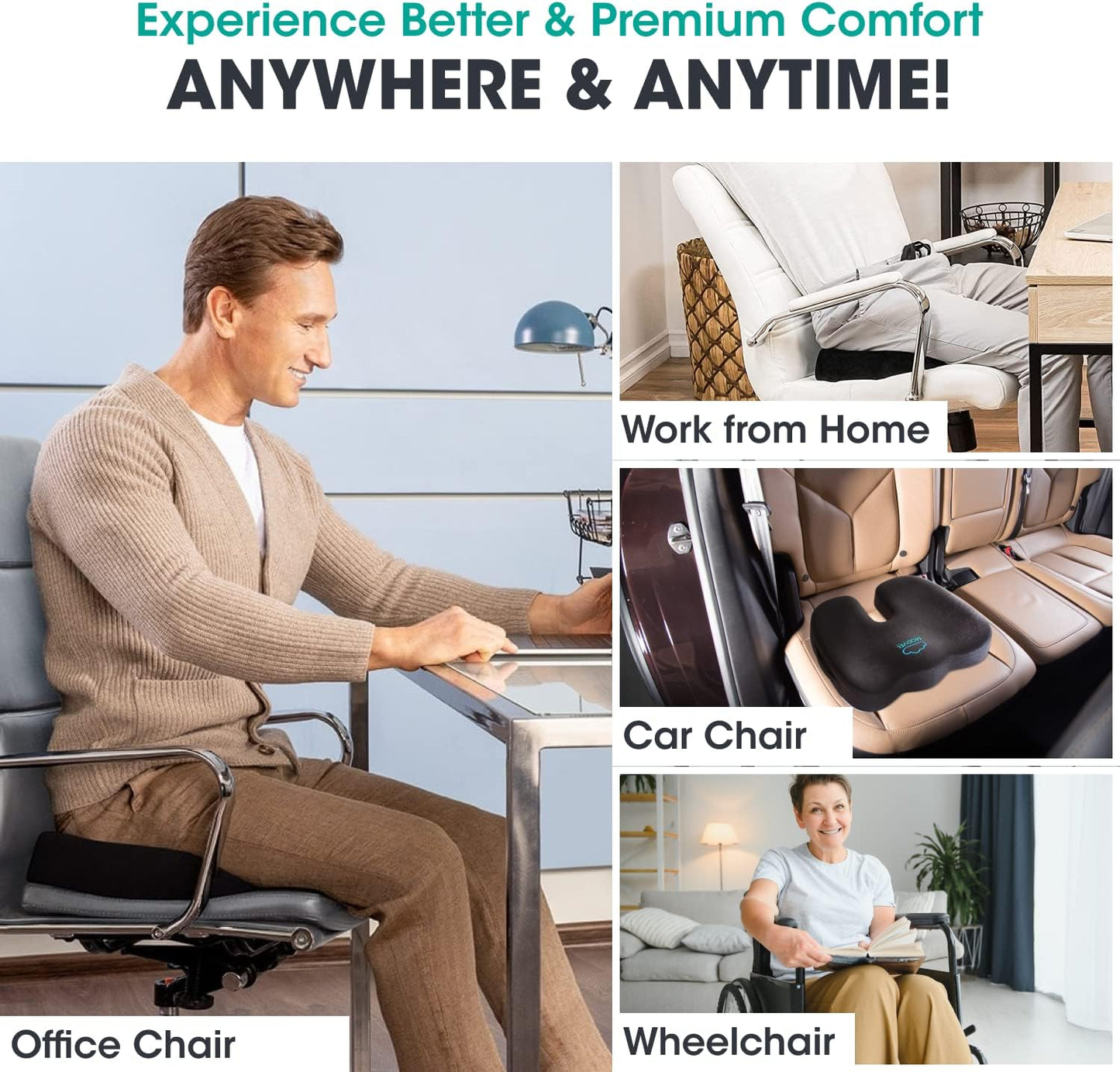 Luppiter Gel Enhanced Seat Cushion, True High Density Memory Foam Pillow for Office Chair - Non-Slip Orthopedic Coccyx Pad - Tailbone, Sciatica, Lower Back Pain Relief - Contoured Posture Corrector.