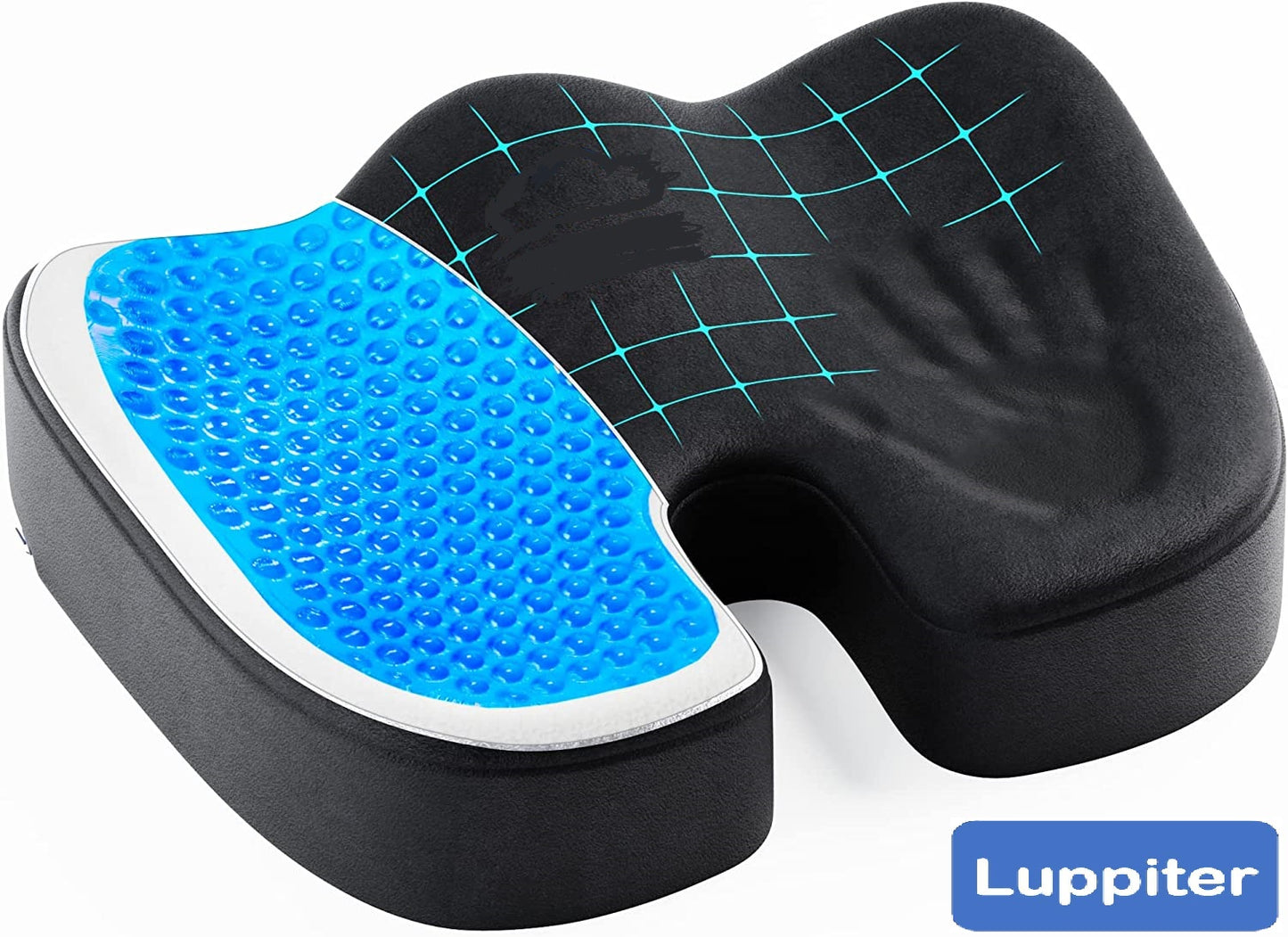 Luppiter Gel Enhanced Seat Cushion, True High Density Memory Foam Pillow for Office Chair - Non-Slip Orthopedic Coccyx Pad - Tailbone, Sciatica, Lower Back Pain Relief - Contoured Posture Corrector.