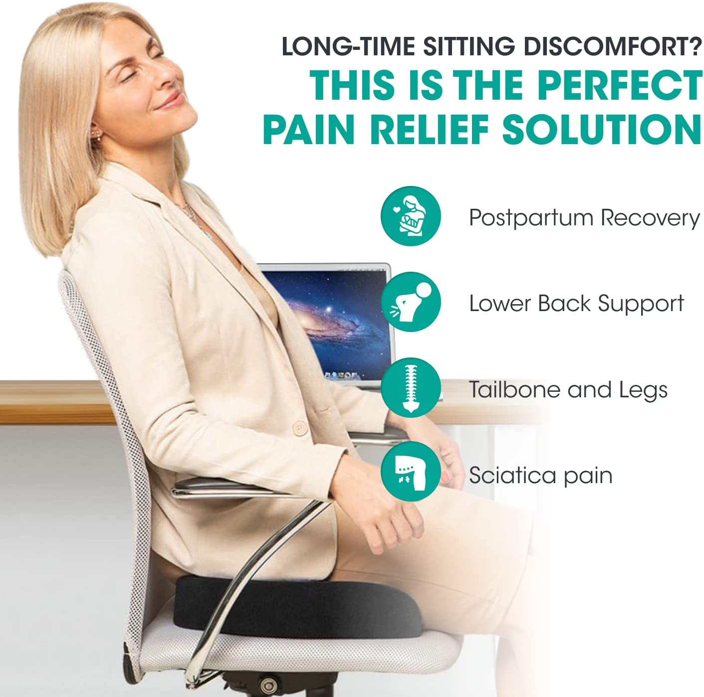 Luppiter Gel Enhanced Seat Cushion, True High Density Memory Foam Pillow for Office Chair - Non-Slip Orthopedic Coccyx Pad - Tailbone, Sciatica, Lower Back Pain Relief - Contoured Posture Corrector.