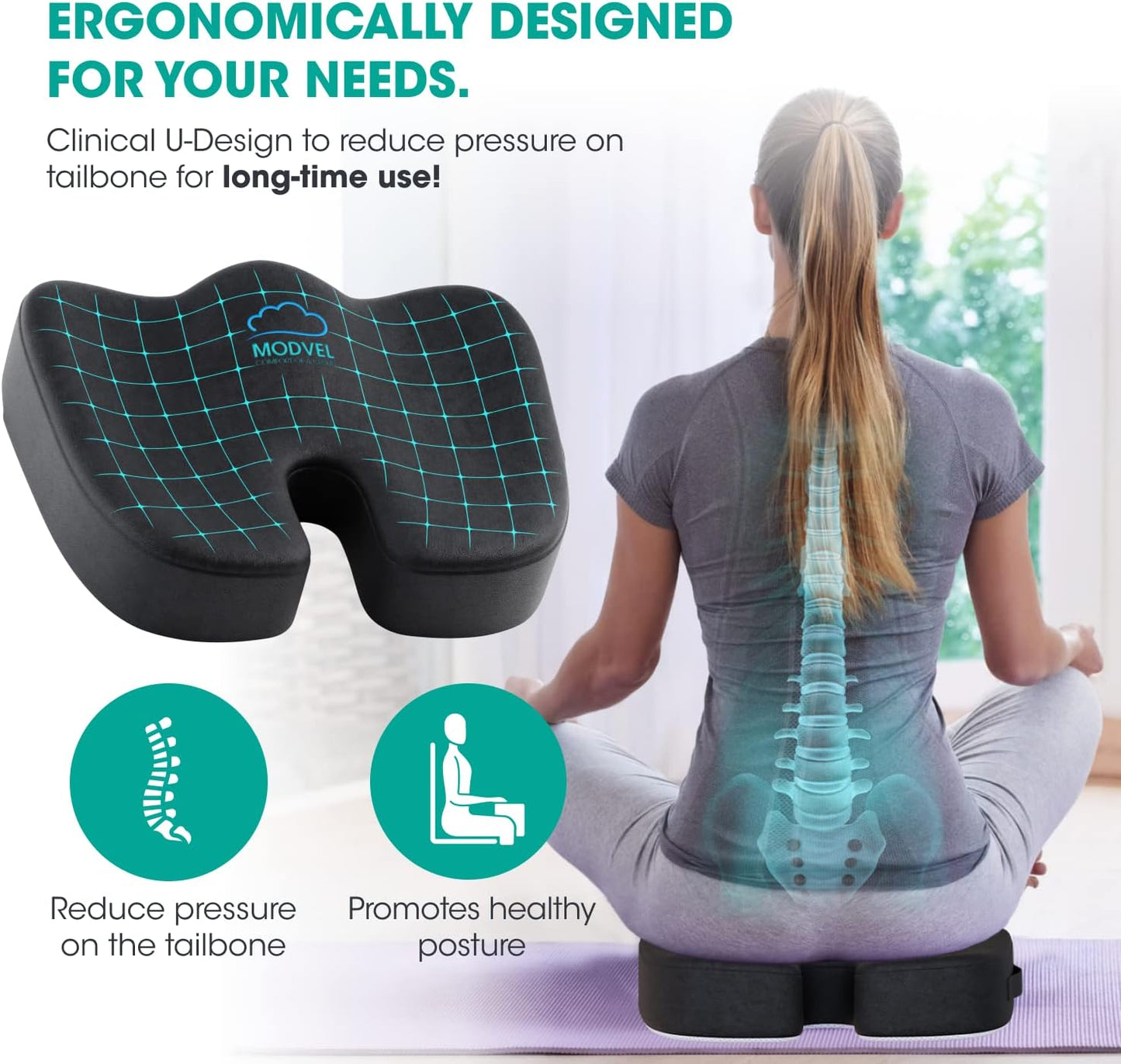 Luppiter Gel Enhanced Seat Cushion, True High Density Memory Foam Pillow for Office Chair - Non-Slip Orthopedic Coccyx Pad - Tailbone, Sciatica, Lower Back Pain Relief - Contoured Posture Corrector.